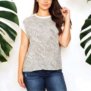 Lovely J Boutique Sage/Cream Printed Cap Sleeve Top Women’s S (4/6)